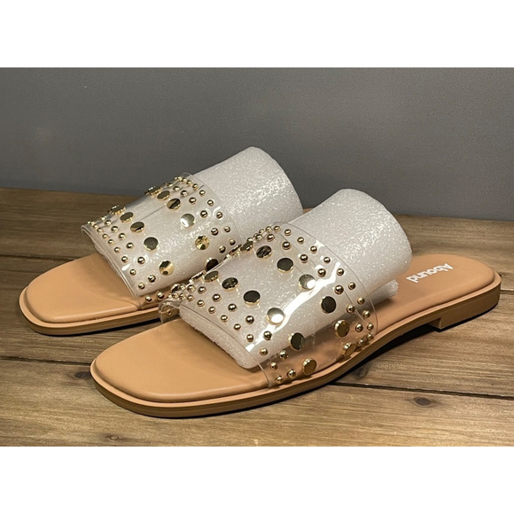 Abound Women's Ivana Slide Sandals Size 11 Clear with Gold Studs Flats - Picture 4 of 14